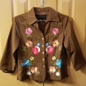 Silkland Brown and Floral short Blazer Sz M